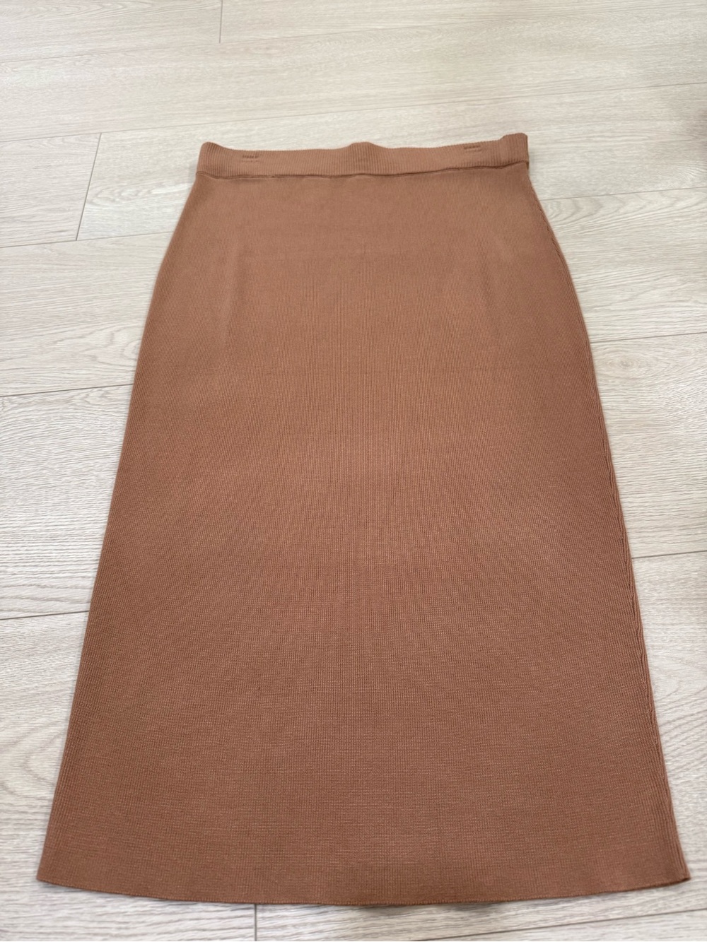 NWT Open Edit Tan Dale Ribbed Knit Midi Maxi Skirt Brown Size Large